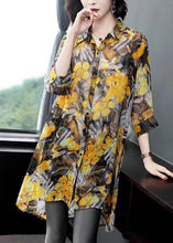 Load image into Gallery viewer, Classy Yellow Peter Pan Collar Print Patchwork Chiffon Shirts Top Summer