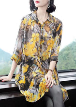 Load image into Gallery viewer, Classy Yellow Peter Pan Collar Print Patchwork Chiffon Shirts Top Summer