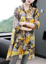 Load image into Gallery viewer, Classy Yellow Peter Pan Collar Print Patchwork Chiffon Shirts Top Summer