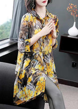 Load image into Gallery viewer, Classy Yellow Peter Pan Collar Print Patchwork Chiffon Shirts Top Summer