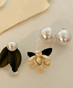 Classy Yellow Sterling Silver Asymmetricar Pearl Gardenia Stud Earrings