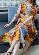 Load image into Gallery viewer, Classy Yellow The Sunflowers Print Patchwork Chiffon Dress Summer