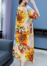 Load image into Gallery viewer, Classy Yellow The Sunflowers Print Patchwork Chiffon Dress Summer