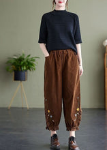 Load image into Gallery viewer, Coffee Patchwork Lace Warm Fleece Corduroy Harem Pants Embroidered Oversized Spring