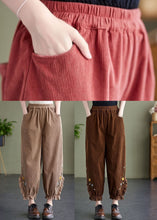 Load image into Gallery viewer, Coffee Patchwork Lace Warm Fleece Corduroy Harem Pants Embroidered Oversized Spring