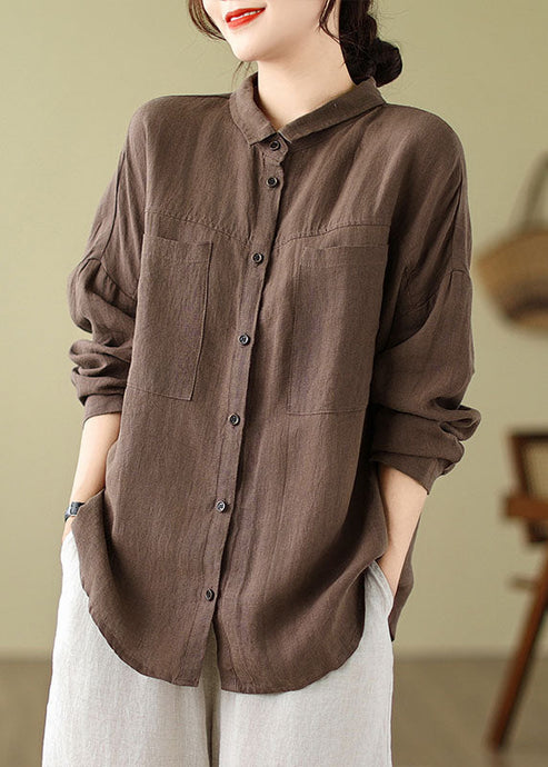 Coffee Peter Pan Collar Cozy Shirts Fall