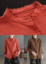 Load image into Gallery viewer, Coffee Pockets Cotton Shirt Stand Collar Long Sleeve