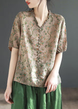 Load image into Gallery viewer, Coffee Print Ruffled Linen Shirt Summer