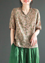 Load image into Gallery viewer, Coffee Print Ruffled Linen Shirt Summer