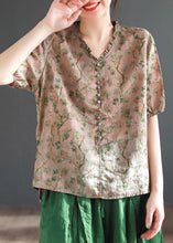 Load image into Gallery viewer, Coffee Print Ruffled Linen Shirt Summer