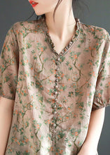 Load image into Gallery viewer, Coffee Print Ruffled Linen Shirt Summer