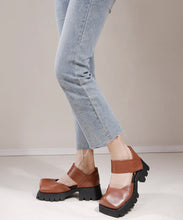 Load image into Gallery viewer, Comfortable Brown Chunky Cowhide Leather Buckle Strap High Heel Sandals