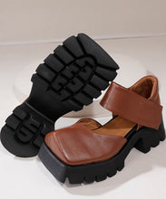 Load image into Gallery viewer, Comfortable Brown Chunky Cowhide Leather Buckle Strap High Heel Sandals