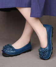 Load image into Gallery viewer, Comfortable Floral Splicing Flat Shoes Blue Cowhide Leather