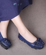 Load image into Gallery viewer, Comfortable Floral Splicing Flat Shoes Blue Cowhide Leather