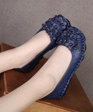 Load image into Gallery viewer, Comfortable Floral Splicing Flat Shoes Blue Cowhide Leather