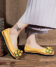 Load image into Gallery viewer, Comfortable Yellow Platform Cowhide Leather Splicing Flat Shoes