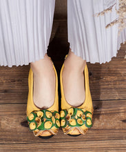 Load image into Gallery viewer, Comfortable Yellow Platform Cowhide Leather Splicing Flat Shoes