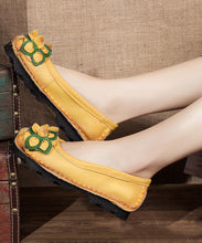 Load image into Gallery viewer, Comfortable Yellow Platform Cowhide Leather Splicing Flat Shoes