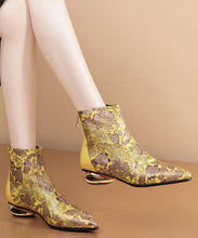 Load image into Gallery viewer, Comfortable Yellow Print Splicing Genuine Leather Chunky Ankle Boots