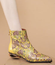 Load image into Gallery viewer, Comfortable Yellow Print Splicing Genuine Leather Chunky Ankle Boots