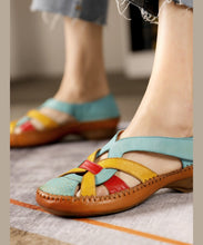 Load image into Gallery viewer, Comfy Blue Cowhide Hollow Out Splicing Cross Strap Sandals