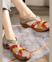 Load image into Gallery viewer, Comfy Blue Cowhide Hollow Out Splicing Cross Strap Sandals