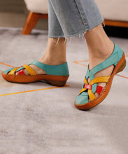 Load image into Gallery viewer, Comfy Blue Cowhide Hollow Out Splicing Cross Strap Sandals