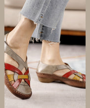 Load image into Gallery viewer, Comfy Blue Cowhide Hollow Out Splicing Cross Strap Sandals