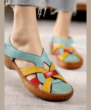 Load image into Gallery viewer, Comfy Blue Cowhide Hollow Out Splicing Cross Strap Sandals