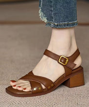 Load image into Gallery viewer, Comfy Brown Cross Strap Peep Toe Sandals Shoes