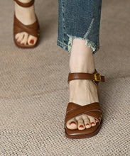 Load image into Gallery viewer, Comfy Brown Cross Strap Peep Toe Sandals Shoes