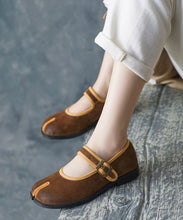 Load image into Gallery viewer, Comfy Caramel Splicing Buckle Strap Flats Shoes