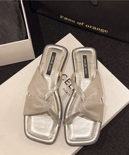 Load image into Gallery viewer, Comfy Soft Peep Toe Hollow Out Splicing Silver Slide Sandals