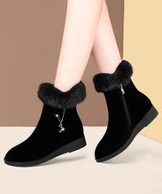 Load image into Gallery viewer, Comfy Warm Wedge Boots Black Fuzzy Wool Lined