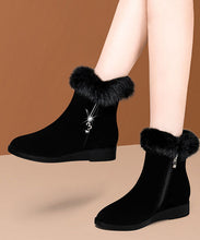 Load image into Gallery viewer, Comfy Warm Wedge Boots Black Fuzzy Wool Lined