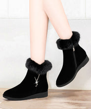 Load image into Gallery viewer, Comfy Warm Wedge Boots Black Fuzzy Wool Lined