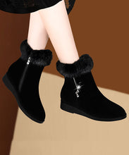 Load image into Gallery viewer, Comfy Warm Wedge Boots Black Fuzzy Wool Lined