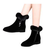 Load image into Gallery viewer, Comfy Warm Wedge Boots Black Fuzzy Wool Lined