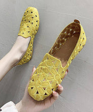 Load image into Gallery viewer, Cotton Fabric Hollow Out Embroidery Splicing Yellow Loafers For Women