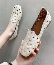 Load image into Gallery viewer, Cotton Fabric Hollow Out Embroidery Splicing Yellow Loafers For Women