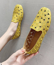 Load image into Gallery viewer, Cotton Fabric Hollow Out Embroidery Splicing Yellow Loafers For Women