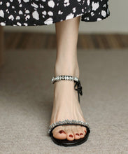 Load image into Gallery viewer, Cowhide Leather Apricot Zircon Lace Up Splicing Walking Sandals