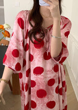 Load image into Gallery viewer, Cozy Pink Lace Up Print Cotton Pajamas Dresses Half Sleeve