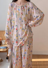 Load image into Gallery viewer, Cute Apricot O-Neck Print Silk Velvet Top And Pants Two Pieces Set Long Sleeve