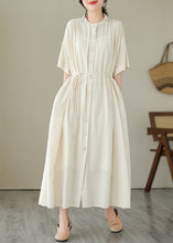 Load image into Gallery viewer, Cute Apricot Tie Waist Long Dress Short Sleeve