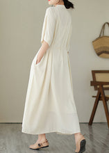 Load image into Gallery viewer, Cute Apricot Tie Waist Long Dress Short Sleeve