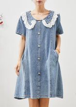 Load image into Gallery viewer, Cute Blue Peter Pan Collar Nail Bead Denim Vacation Dress Summer