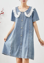 Load image into Gallery viewer, Cute Blue Peter Pan Collar Nail Bead Denim Vacation Dress Summer