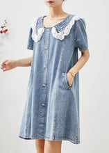 Load image into Gallery viewer, Cute Blue Peter Pan Collar Nail Bead Denim Vacation Dress Summer